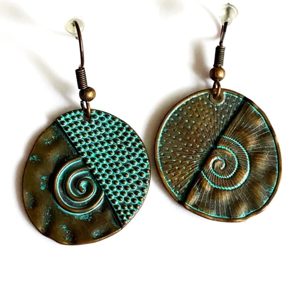 Vintage Copper Green Patina Bohemian Style Earrings - Picture 3 of 3